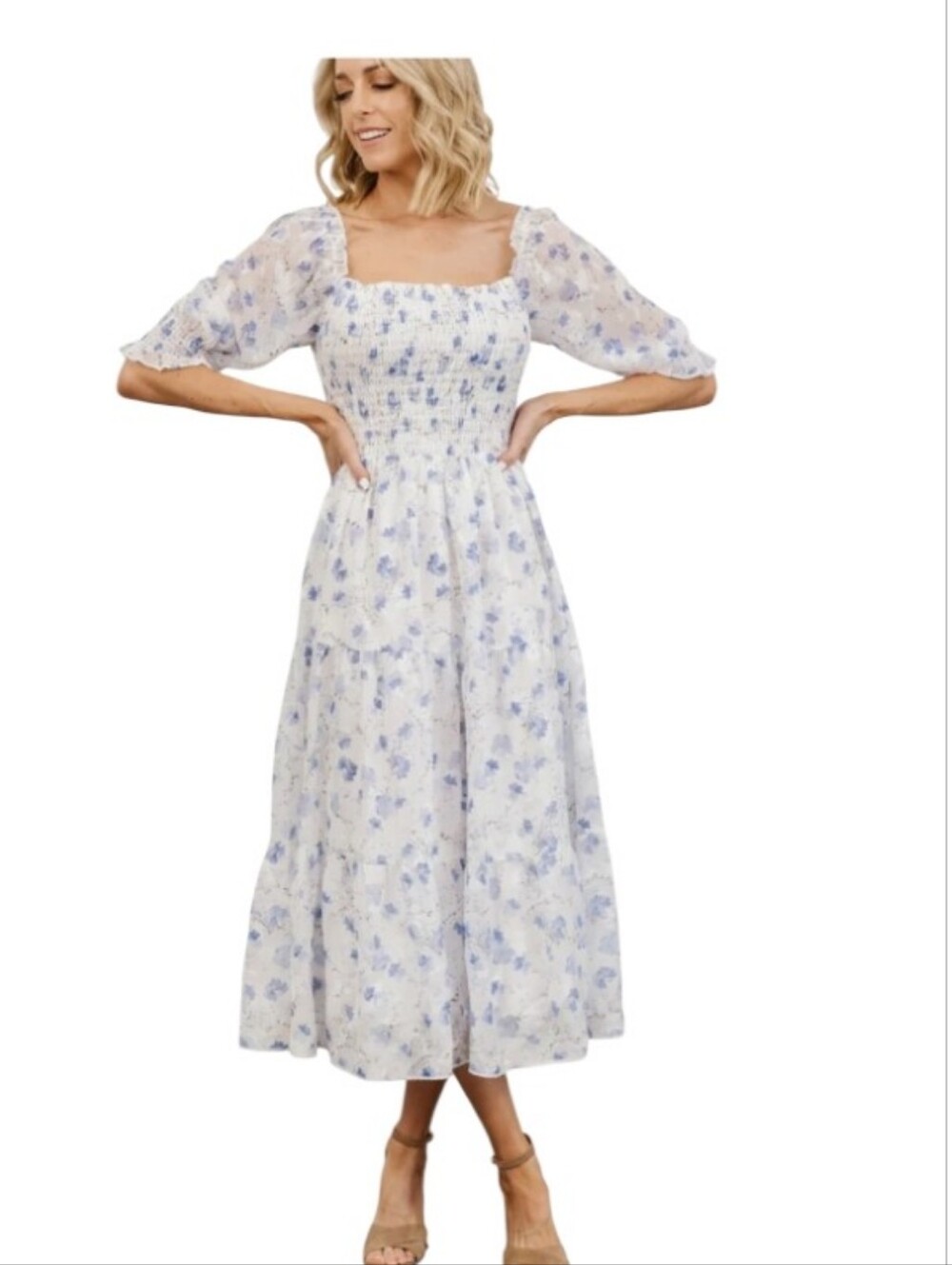 NWT. Baltic Born Fabian Jacquard Midi Dress Sz. Large " Romantic" Blue Floral
